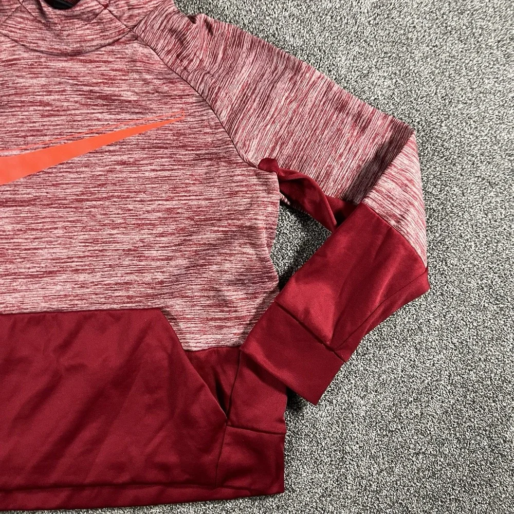 Nike Dri-FIT Therma Hoodie Youth Large Red Heather Pullover Swoosh Athletic